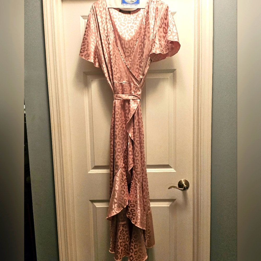 NWOT Pink Satin Effect Leopard Print Dress